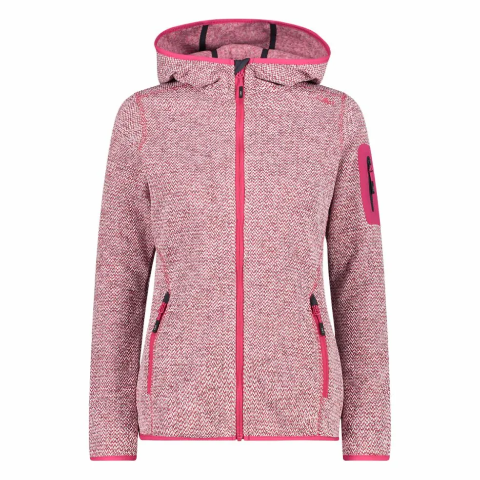 Giacca in pile da donna in knit-tech mélange con cappuccio