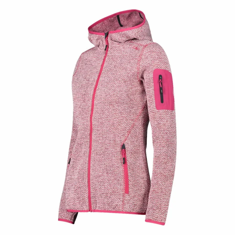 Giacca in pile da donna in knit-tech mélange con cappuccio
