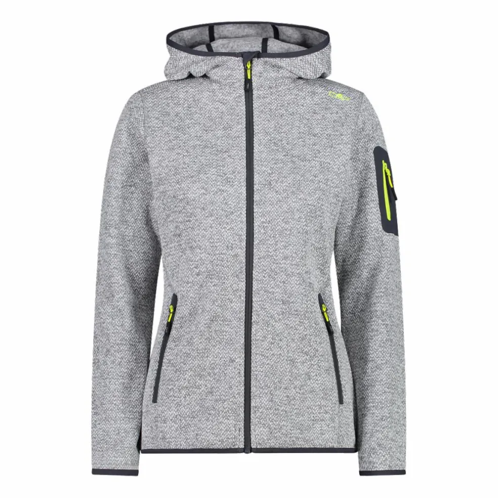 Giacca in pile da donna in knit-tech mélange con cappuccio