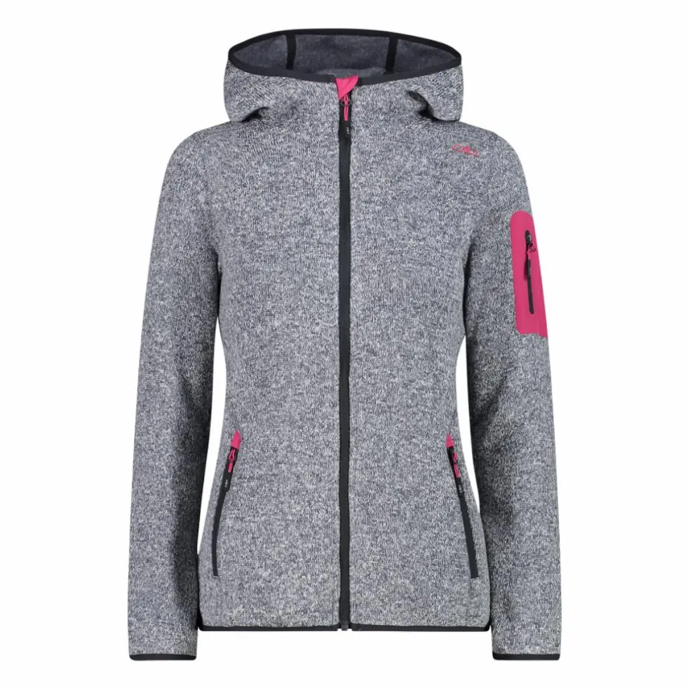 Giacca in pile da donna in knit-tech mélange con cappuccio
