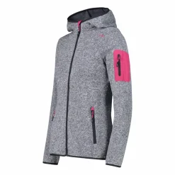 Giacca in pile da donna in knit-tech mélange con cappuccio