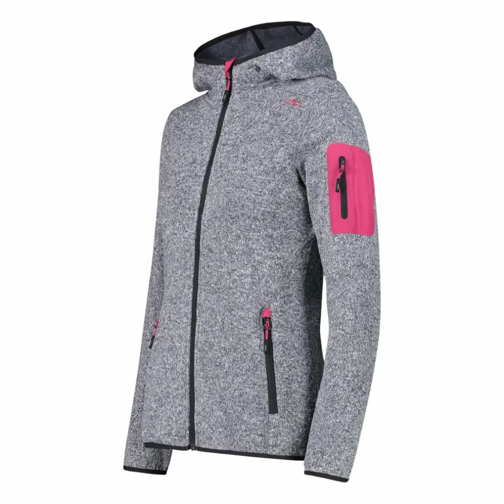 Giacca in pile da donna in knit-tech mélange con cappuccio