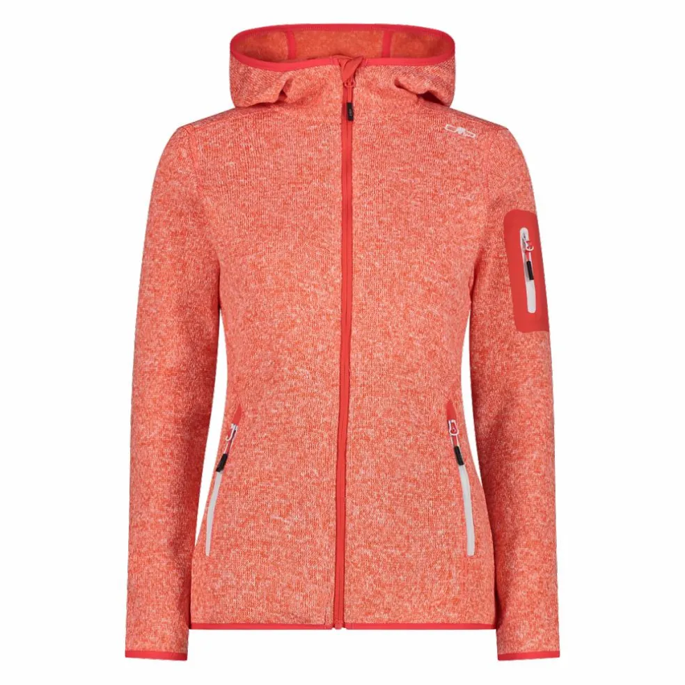 Giacca in pile da donna in knit-tech mélange con cappuccio