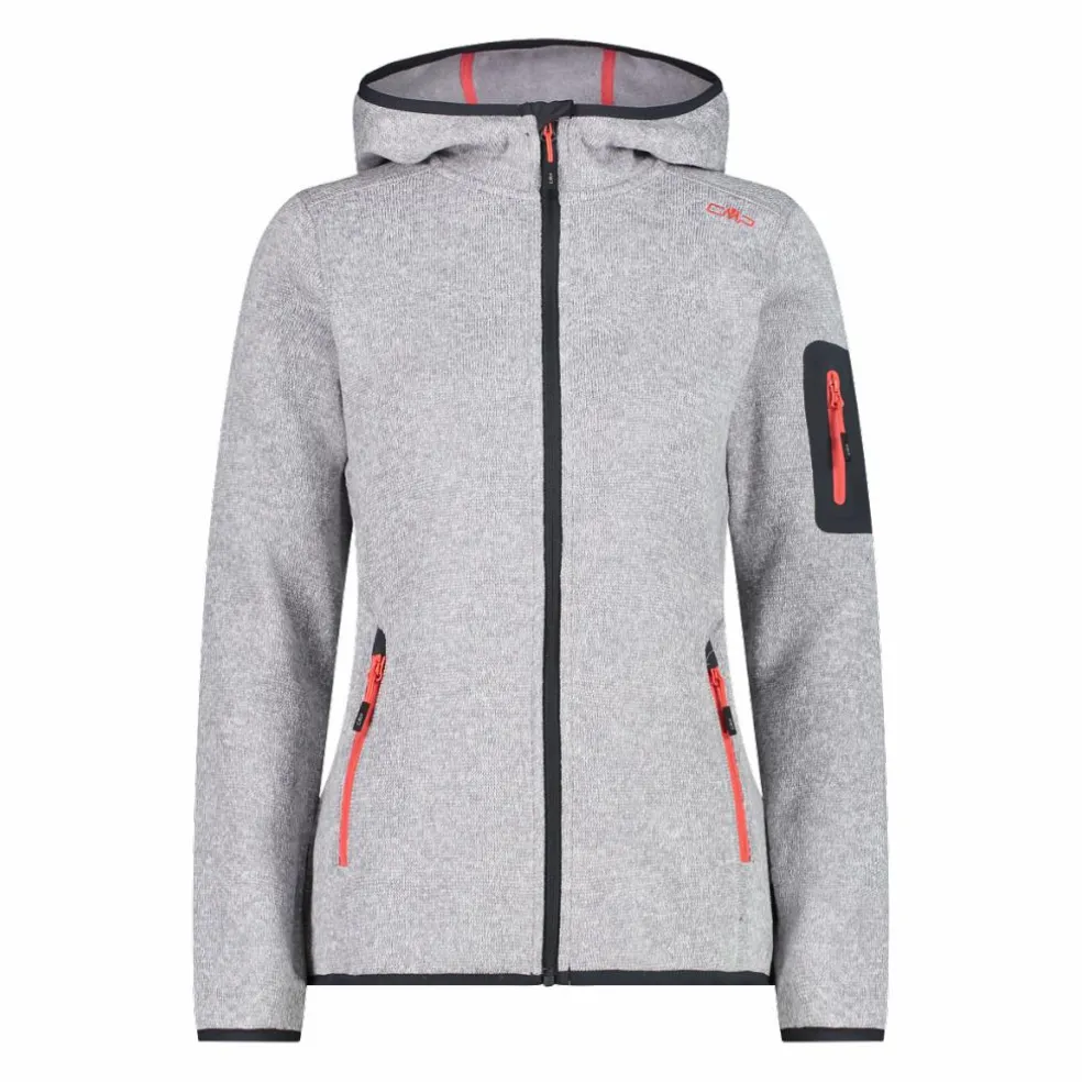 Giacca in pile da donna in knit-tech mélange con cappuccio