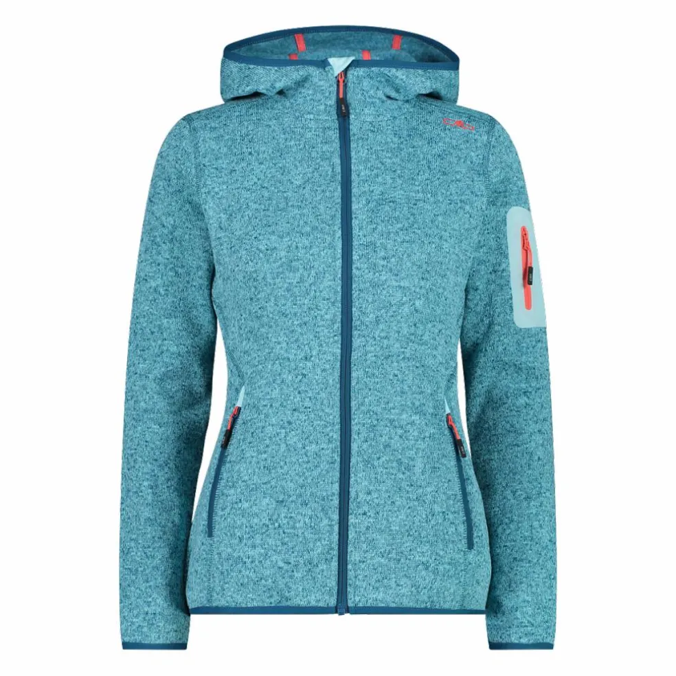 Giacca in pile da donna in knit-tech mélange con cappuccio