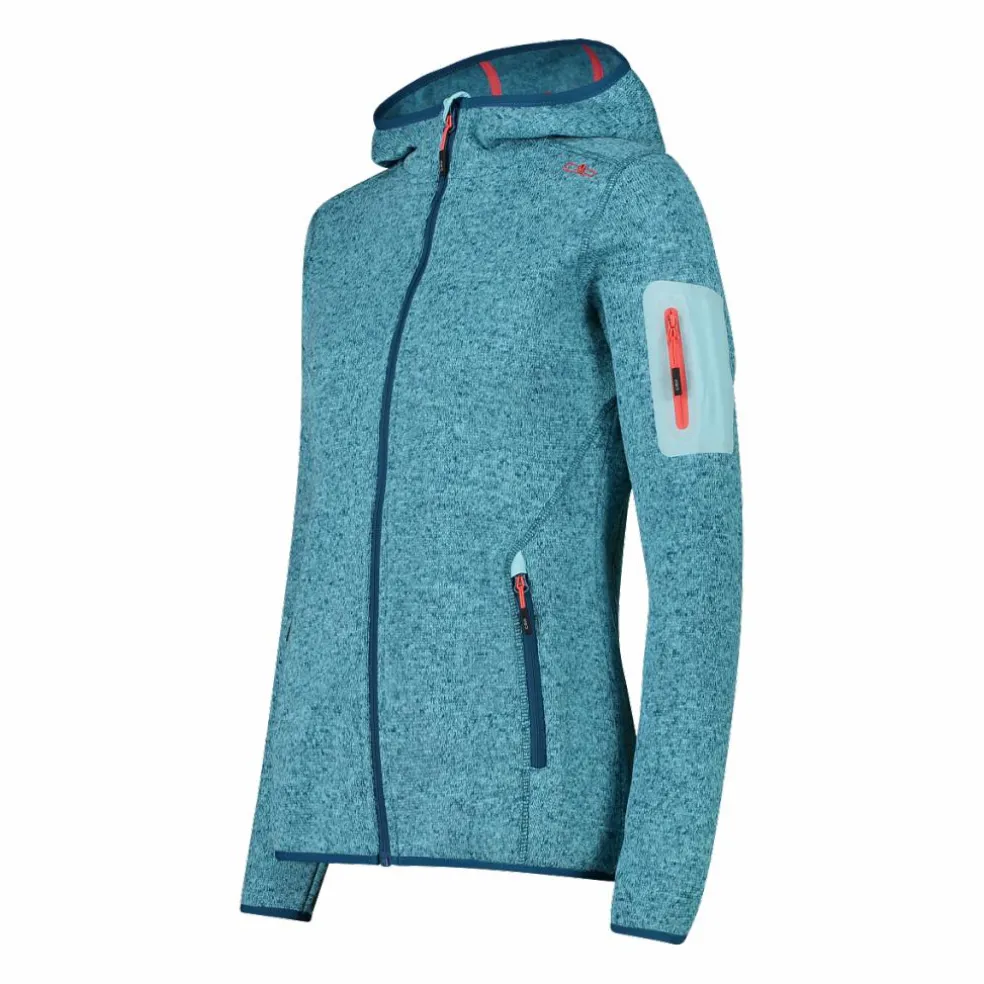 Giacca in pile da donna in knit-tech mélange con cappuccio