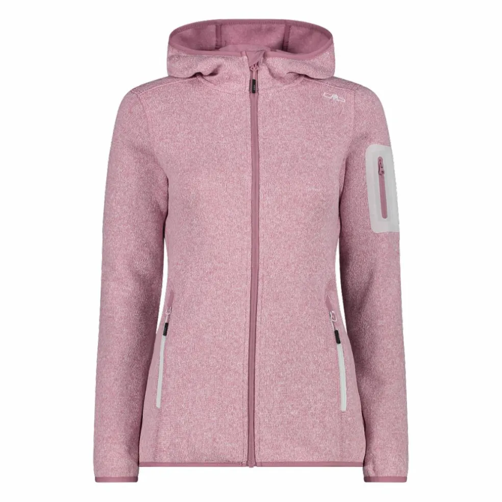 Giacca in pile da donna in knit-tech mélange con cappuccio