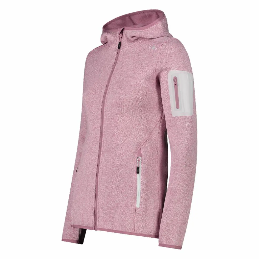 Giacca in pile da donna in knit-tech mélange con cappuccio