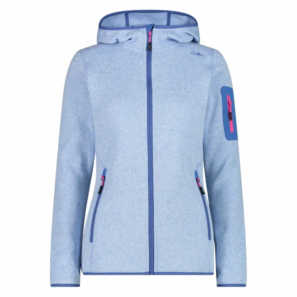 Giacca in pile da donna in knit-tech mélange con cappuccio