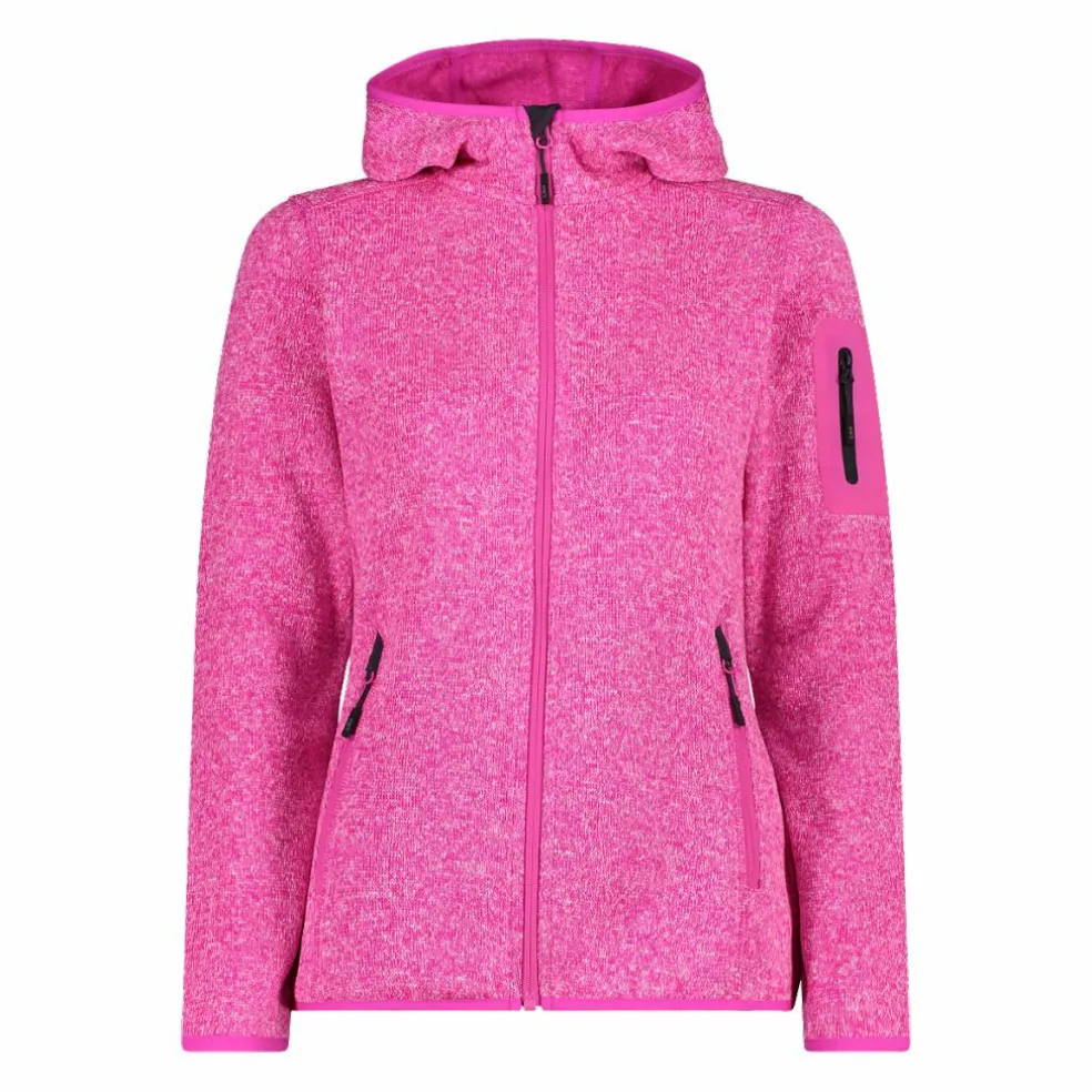 Giacca in pile da donna in knit-tech mélange con cappuccio
