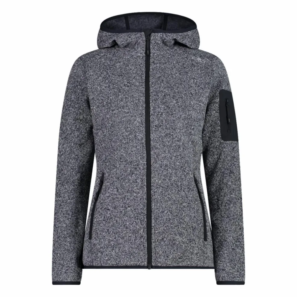 Giacca in pile da donna in knit-tech mélange con cappuccio
