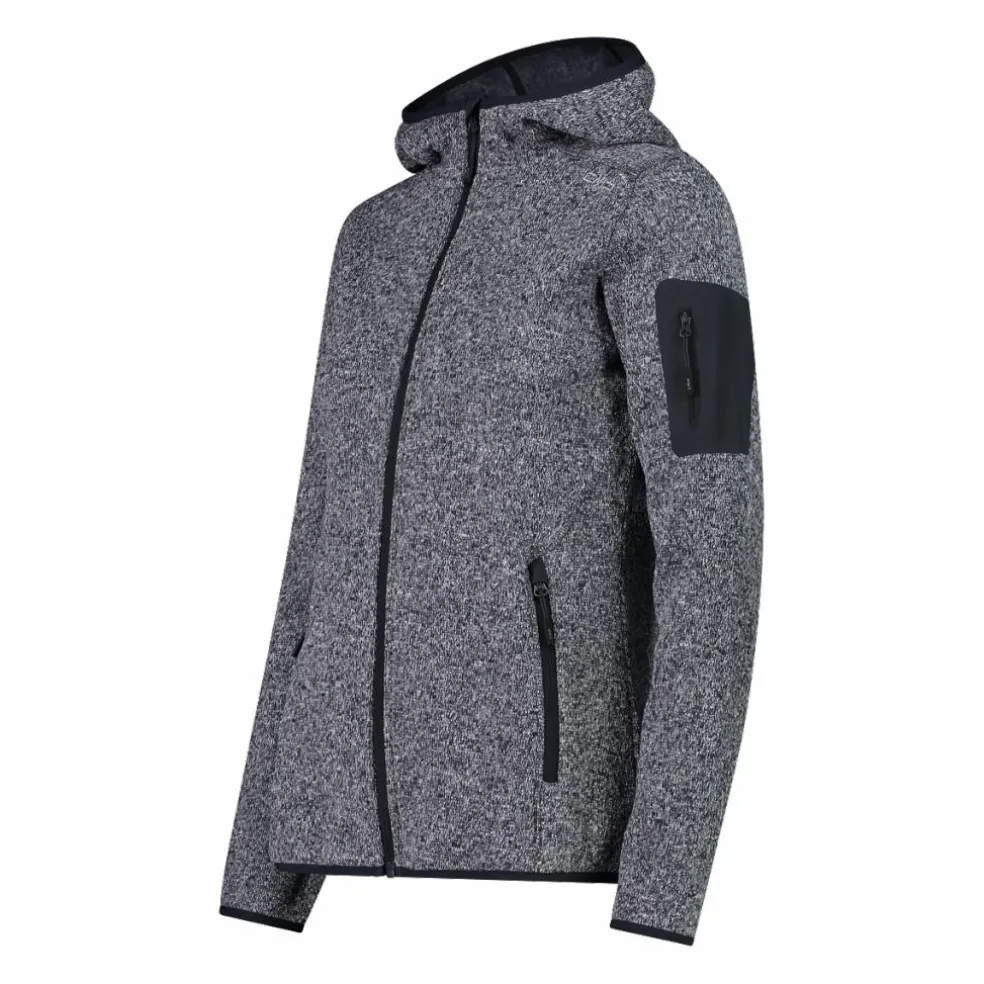 Giacca in pile da donna in knit-tech mélange con cappuccio