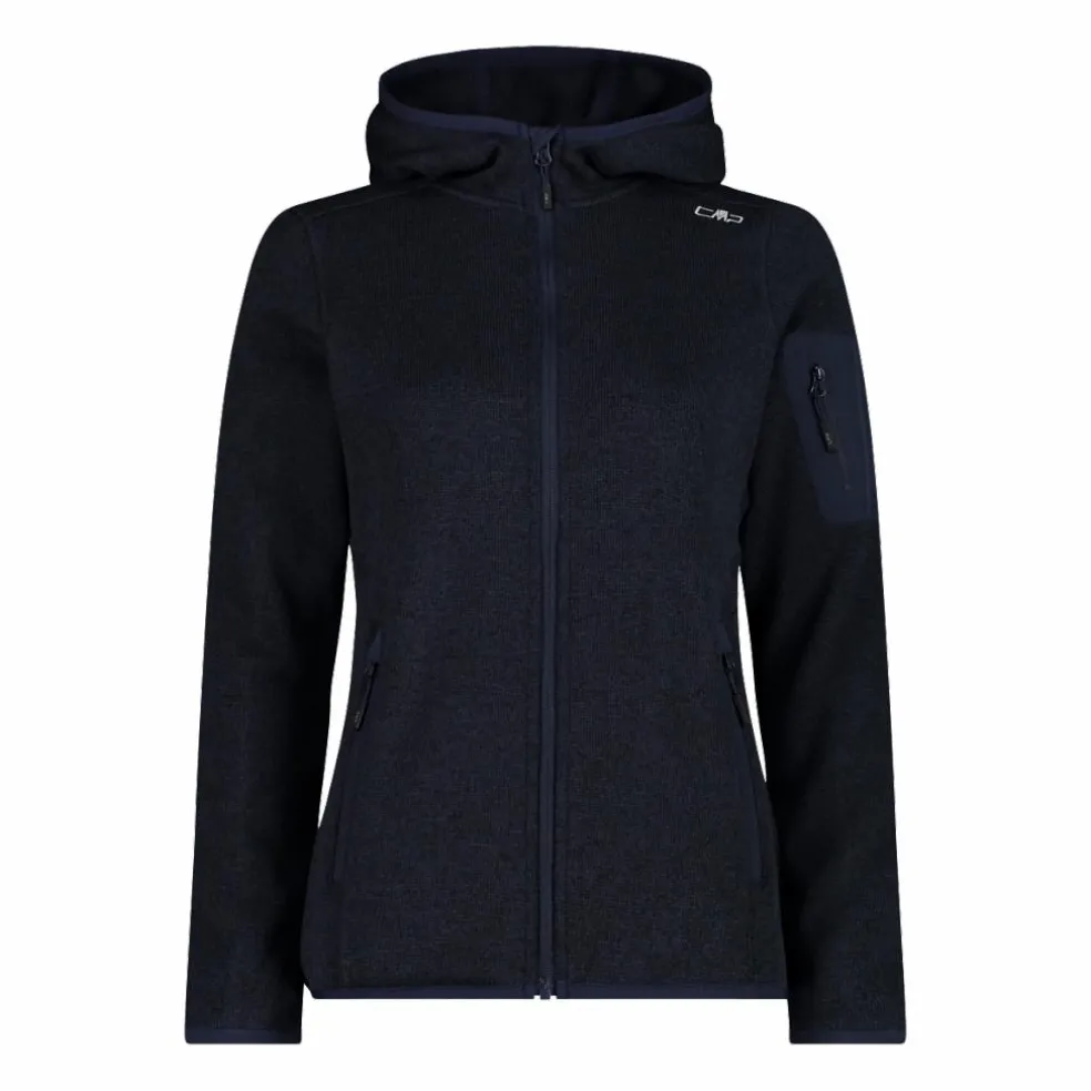 Giacca in pile da donna in knit-tech mélange con cappuccio
