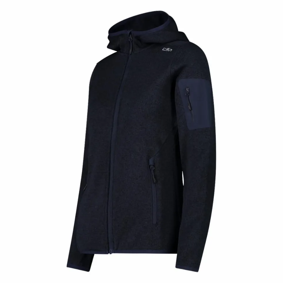 Giacca in pile da donna in knit-tech mélange con cappuccio