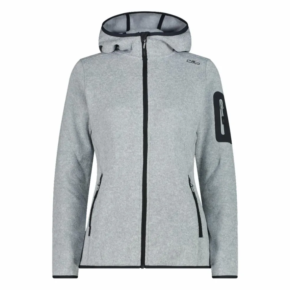 Giacca in pile da donna in knit-tech mélange con cappuccio