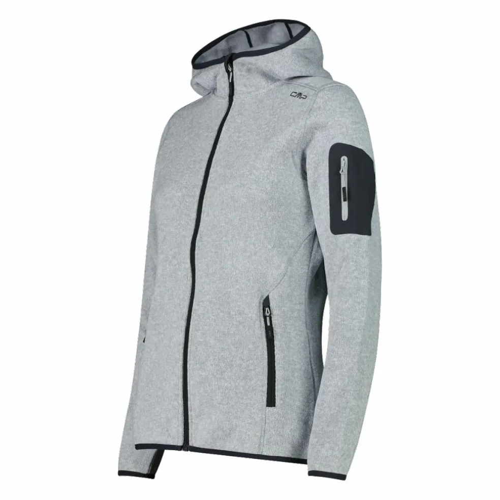 Giacca in pile da donna in knit-tech mélange con cappuccio