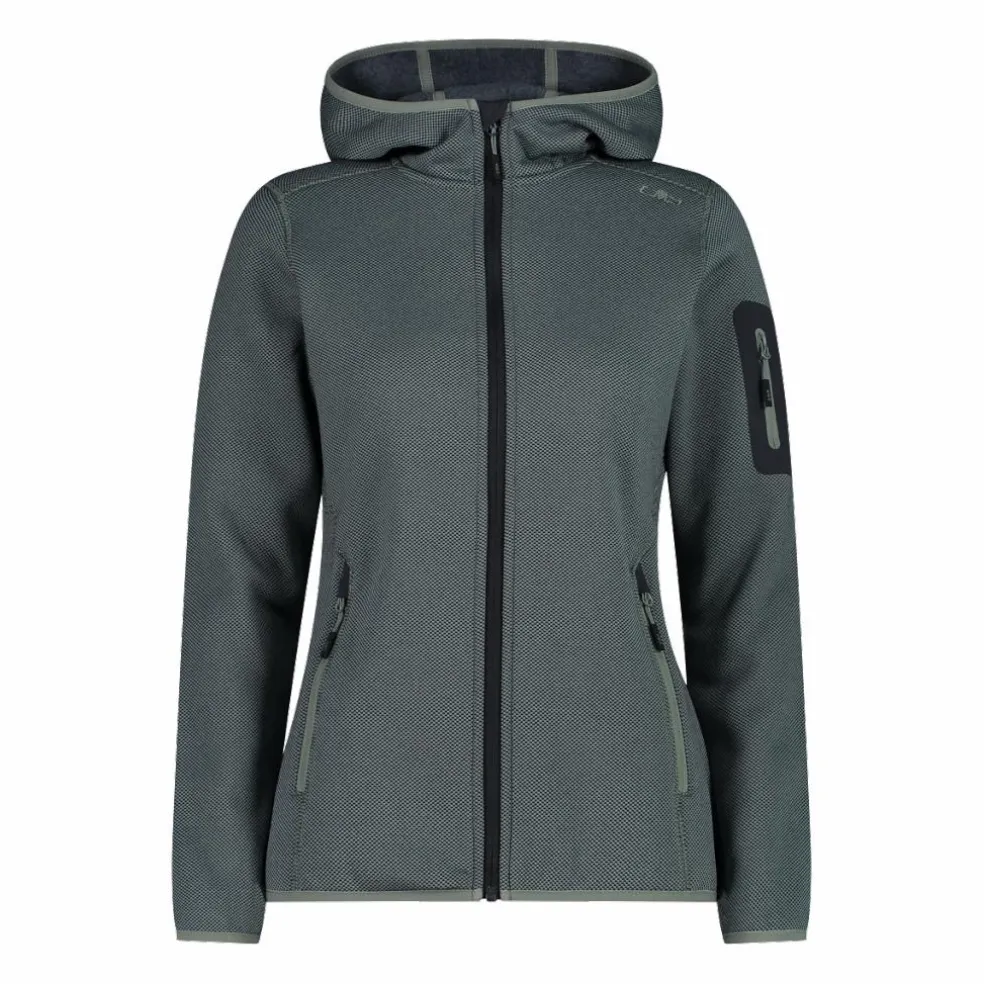 Giacca in pile da donna in knit-tech mélange con cappuccio