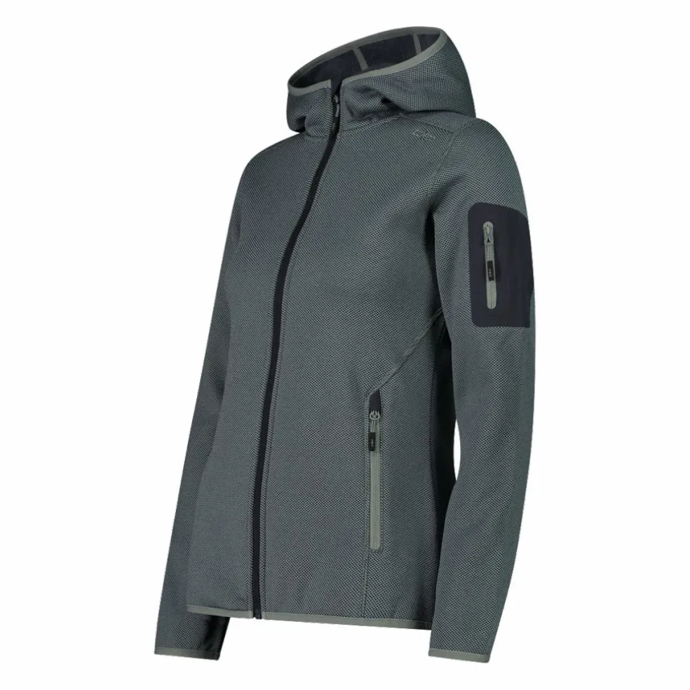Giacca in pile da donna in knit-tech mélange con cappuccio