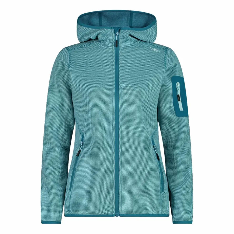 Giacca in pile da donna in knit-tech mélange con cappuccio