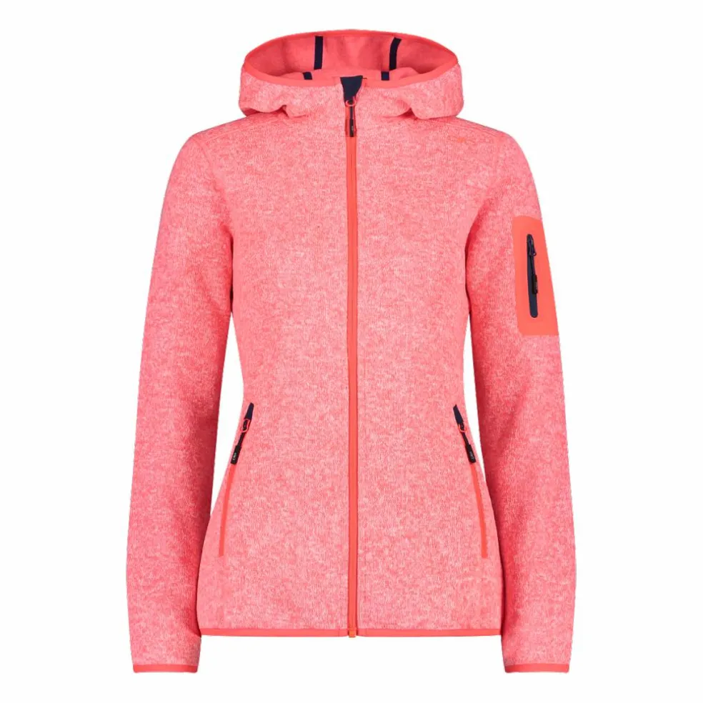 Giacca in pile da donna in knit-tech mélange con cappuccio