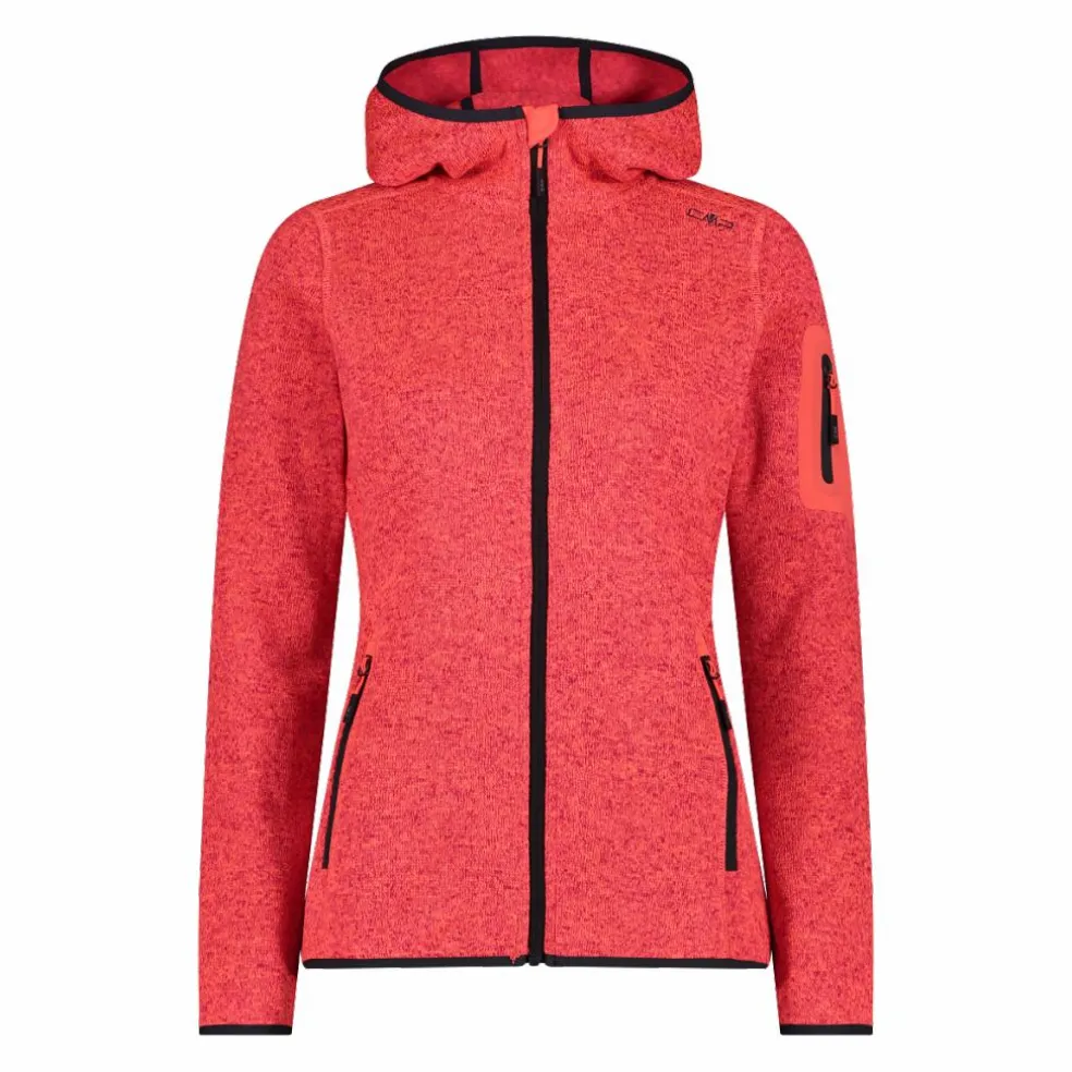 Giacca in pile da donna in knit-tech mélange con cappuccio