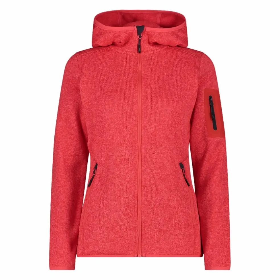 Giacca in pile da donna in knit-tech mélange con cappuccio