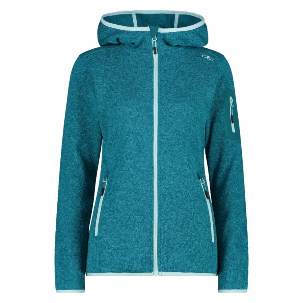 Giacca in pile da donna in knit-tech mélange con cappuccio
