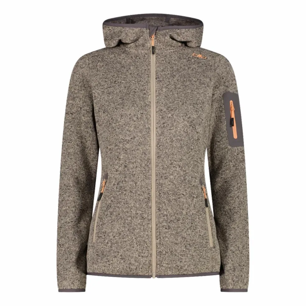 Giacca in pile da donna in knit-tech mélange con cappuccio