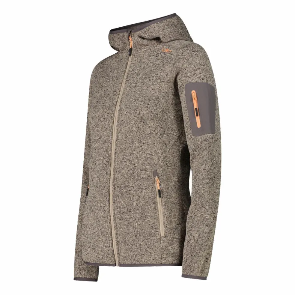 Giacca in pile da donna in knit-tech mélange con cappuccio