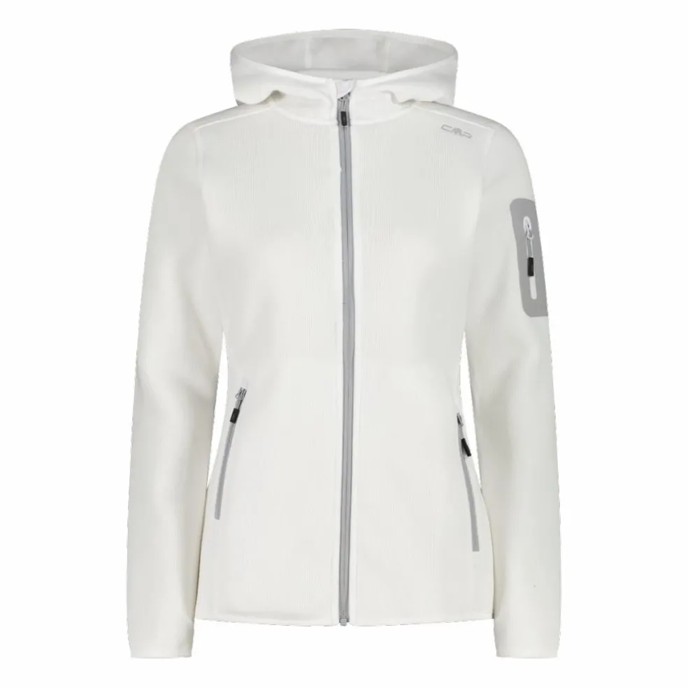 Giacca in pile da donna in knit-tech mélange con cappuccio