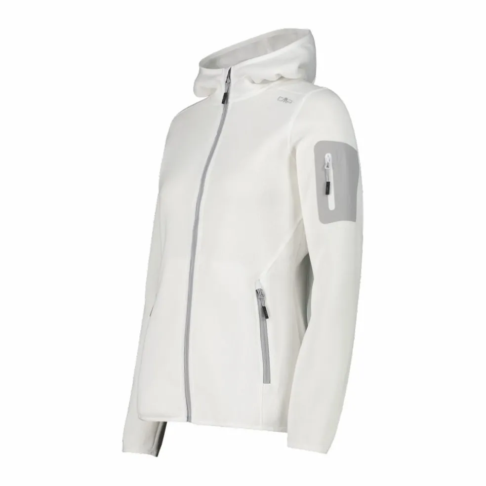Giacca in pile da donna in knit-tech mélange con cappuccio
