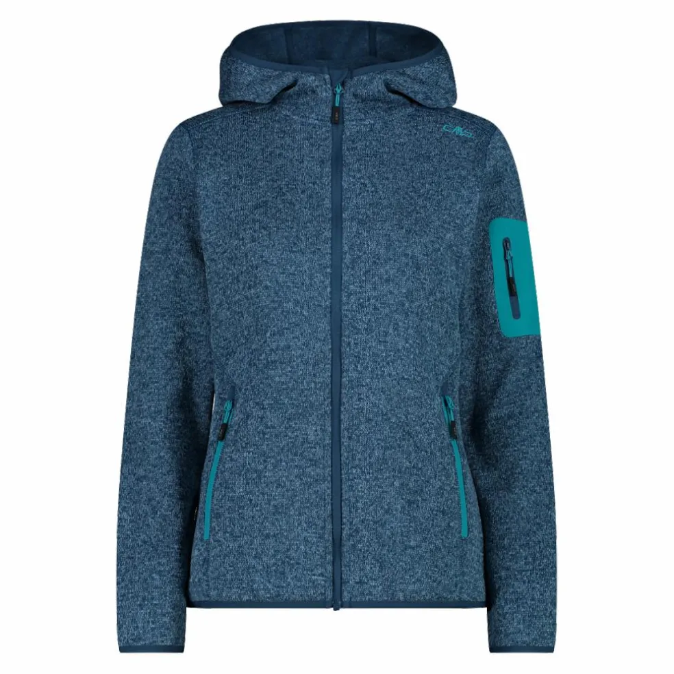 Giacca in pile da donna in knit-tech mélange con cappuccio