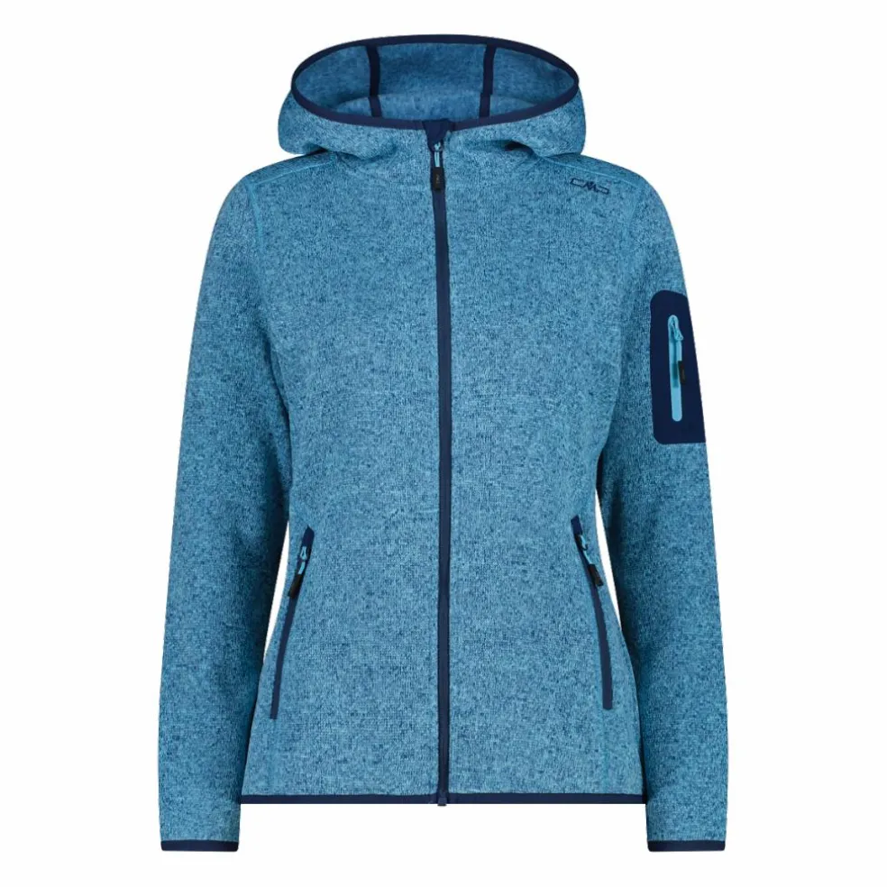 Giacca in pile da donna in knit-tech mélange con cappuccio