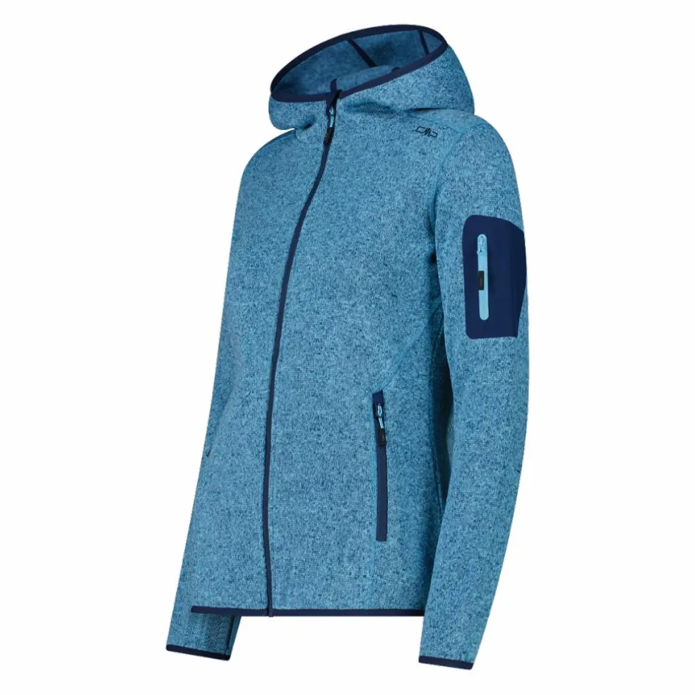 Giacca in pile da donna in knit-tech mélange con cappuccio