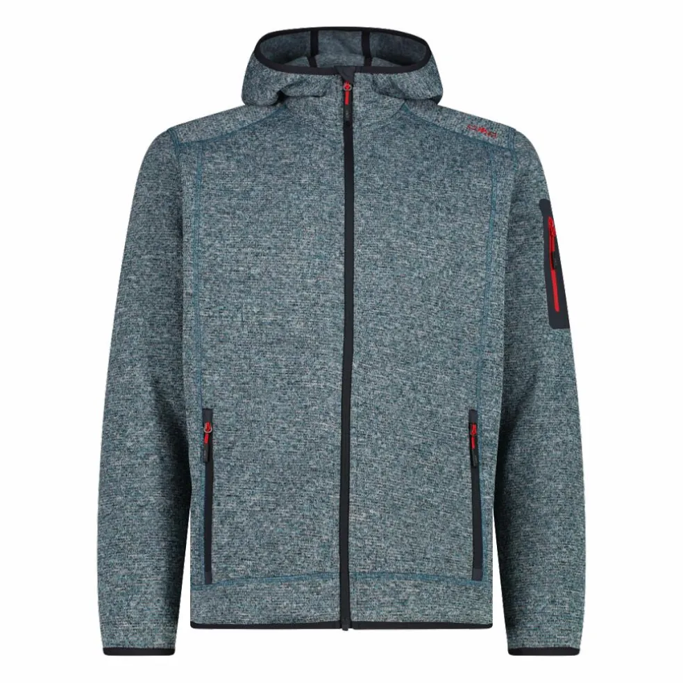 Giacca in pile da uomo in knit-tech mélange con cappuccio
