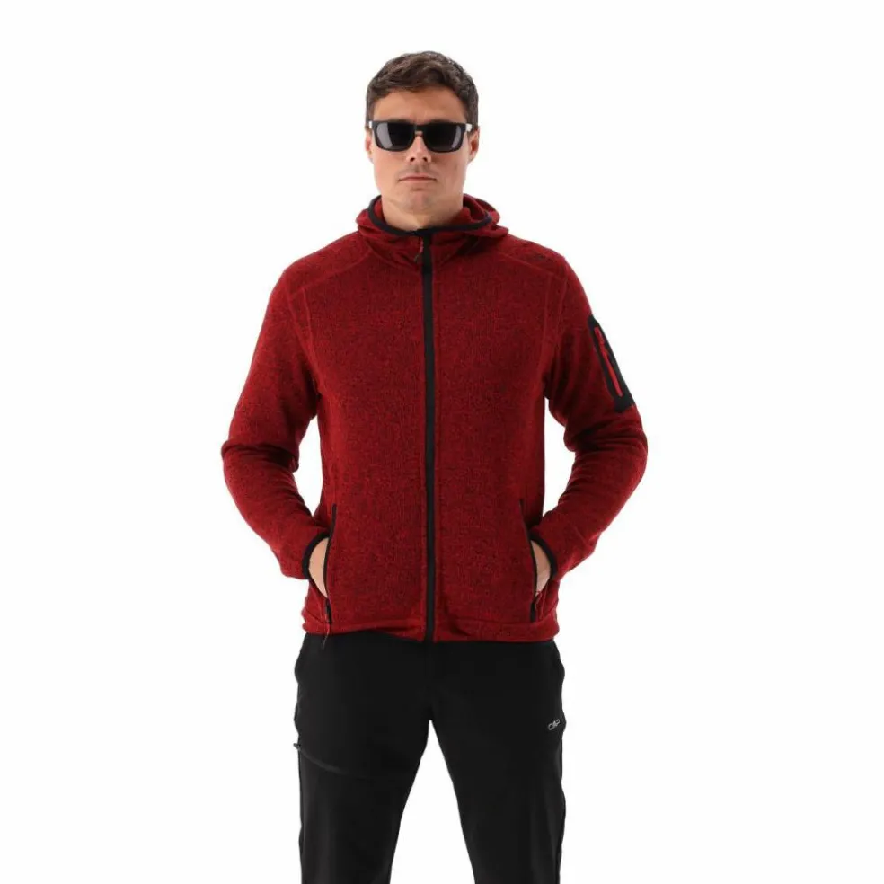 Giacca in pile da uomo in knit-tech mélange con cappuccio