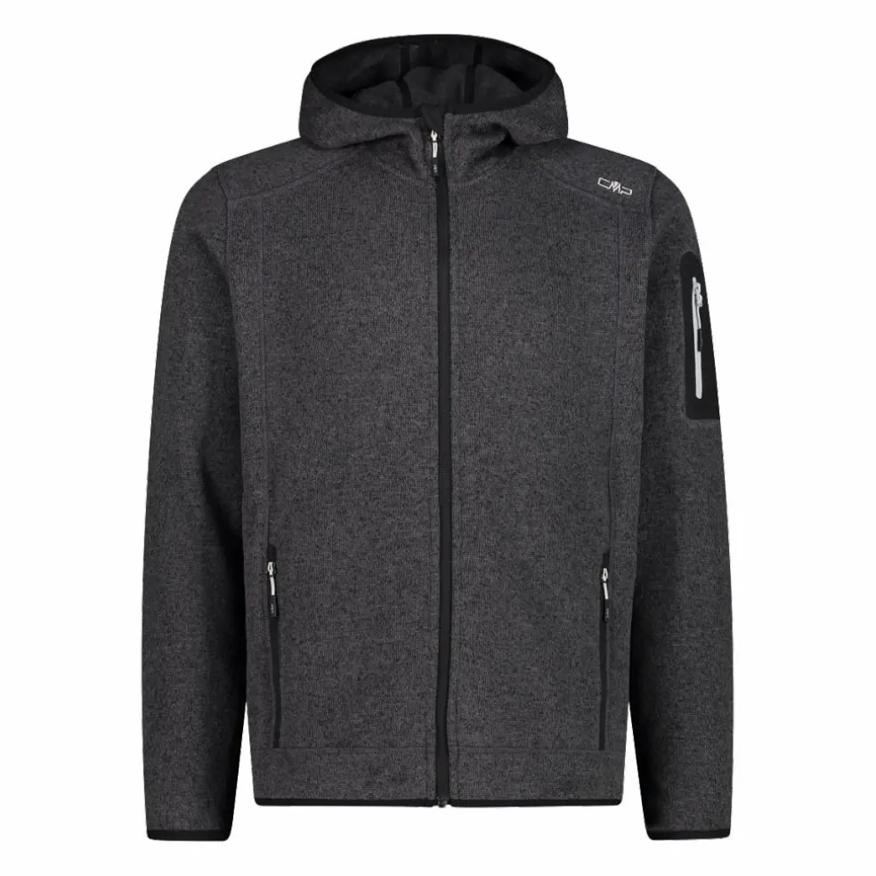 Giacca in pile da uomo in knit-tech mélange con cappuccio