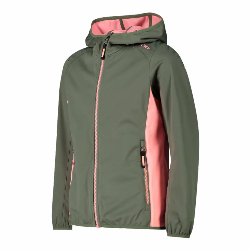 Giacca in softshell leggero da bambina con cappuccio fisso