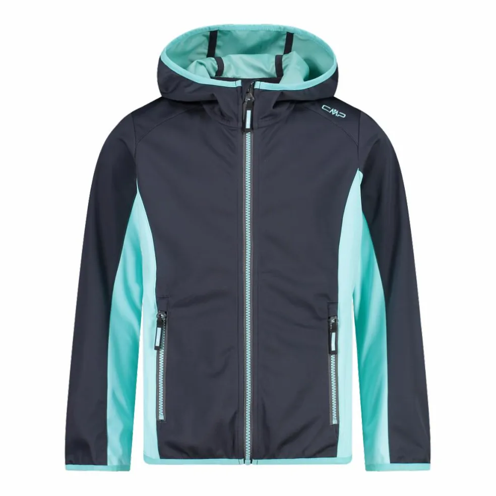 Giacca in softshell leggero da bambina con cappuccio fisso