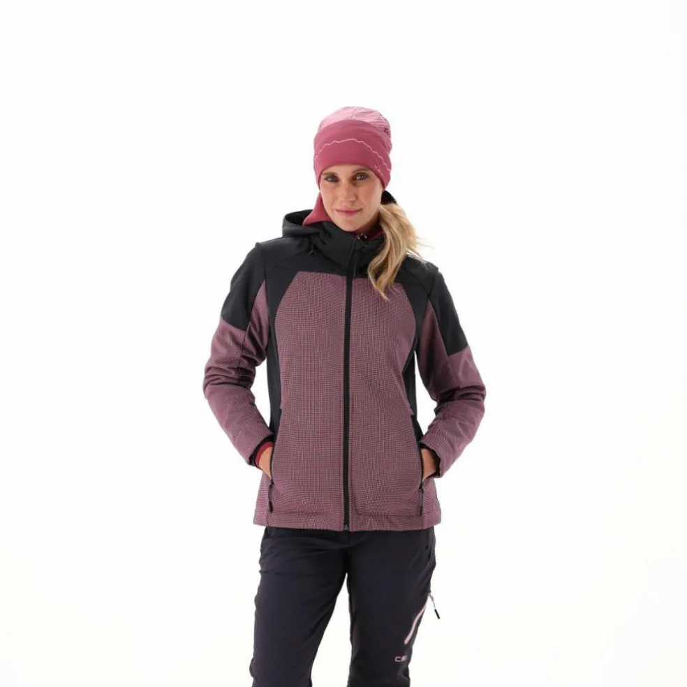 Giacca Softshell da Donna con Cappuccio e Motivo Grid-Jacquard Bicolor