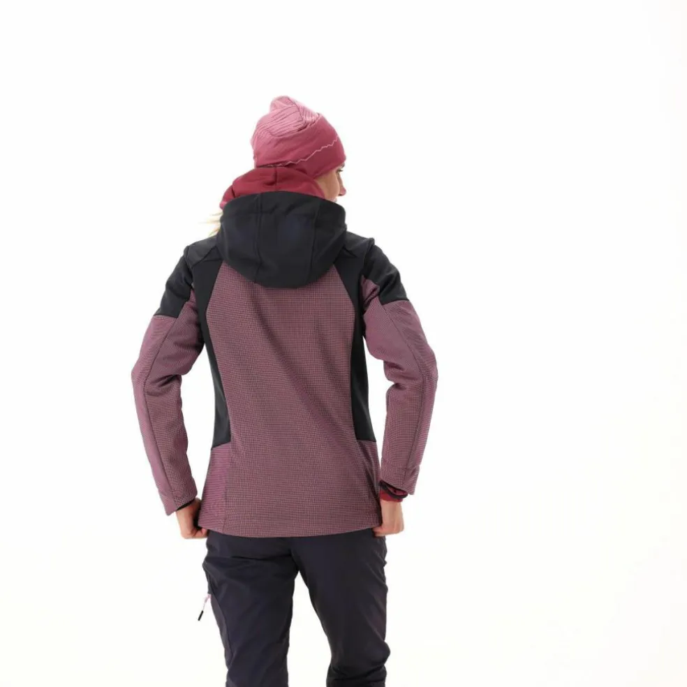 Giacca Softshell da Donna con Cappuccio e Motivo Grid-Jacquard Bicolor