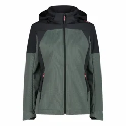 Giacca Softshell da Donna con Cappuccio e Motivo Grid-Jacquard Bicolor