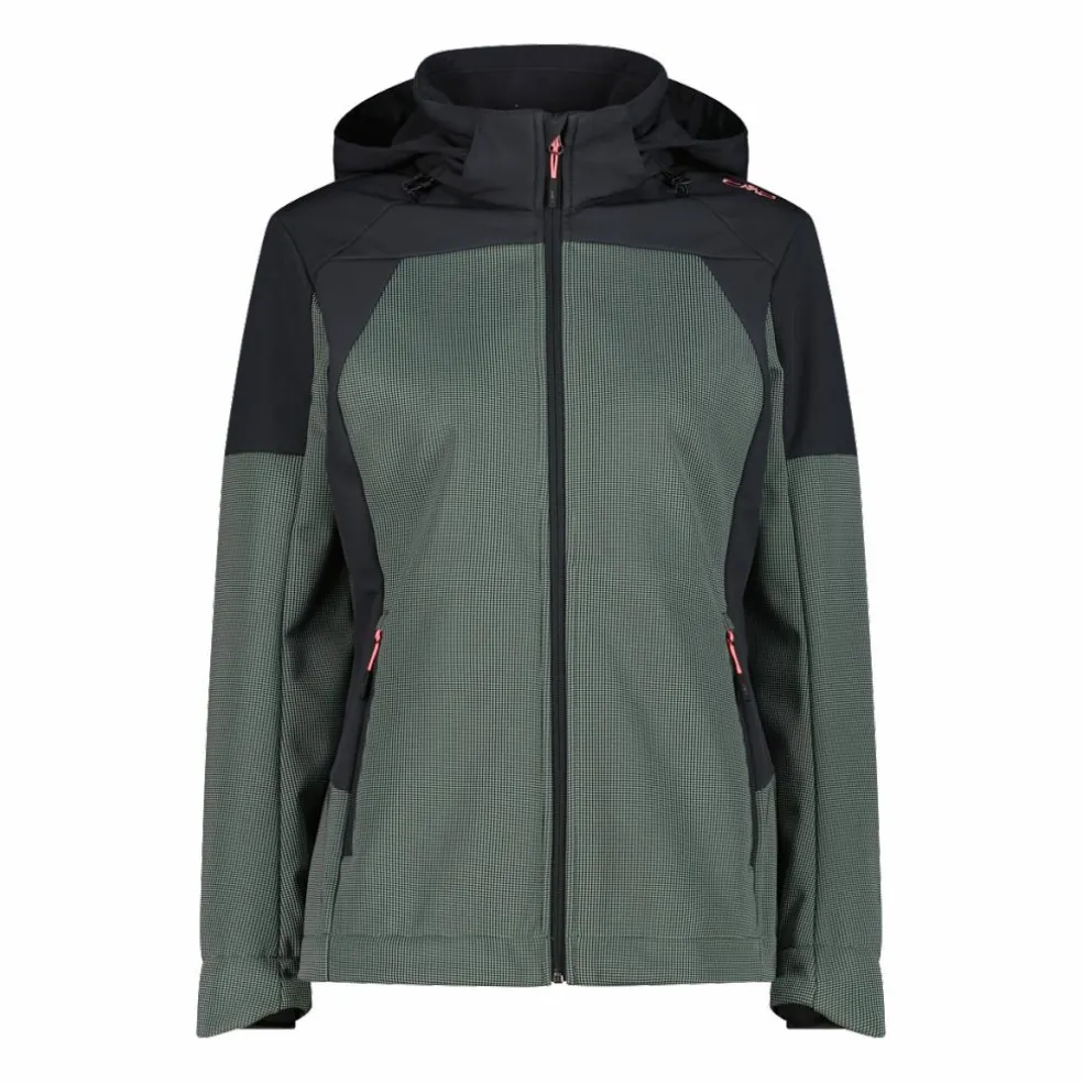 Giacca Softshell da Donna con Cappuccio e Motivo Grid-Jacquard Bicolor