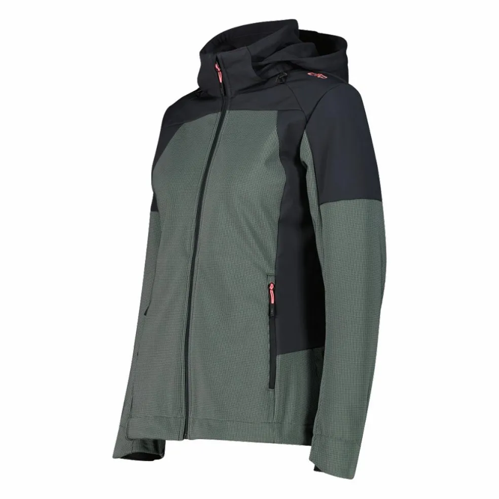 Giacca Softshell da Donna con Cappuccio e Motivo Grid-Jacquard Bicolor