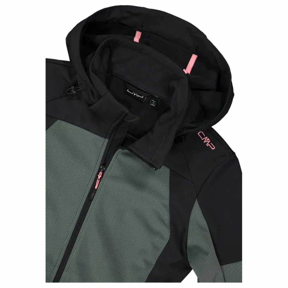 Giacca Softshell da Donna con Cappuccio e Motivo Grid-Jacquard Bicolor