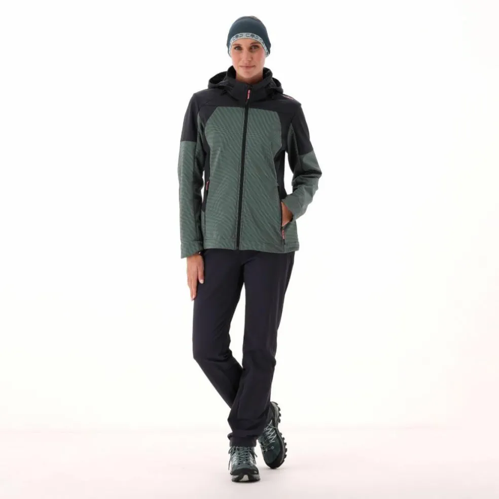 Giacca Softshell da Donna con Cappuccio e Motivo Grid-Jacquard Bicolor