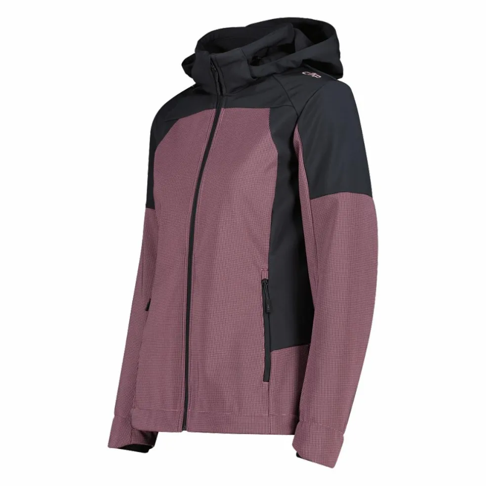 Giacca Softshell da Donna con Cappuccio e Motivo Grid-Jacquard Bicolor