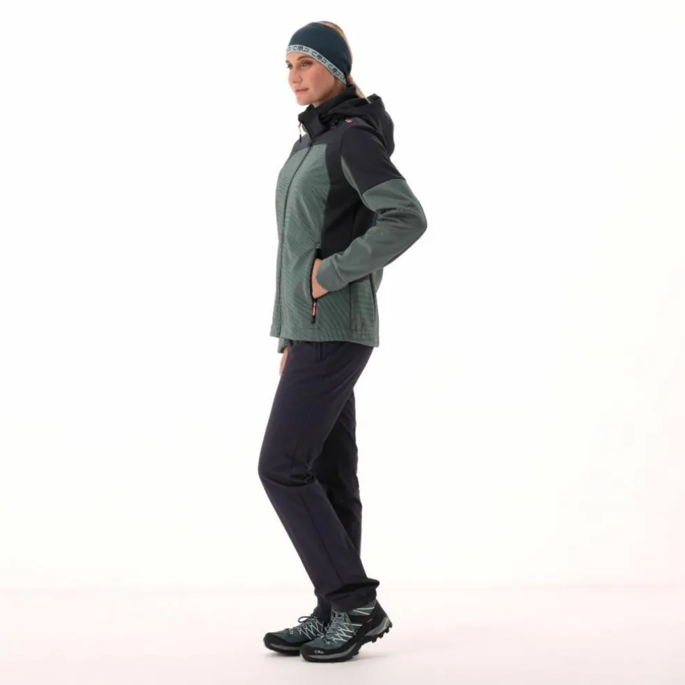 Giacca Softshell da Donna con Cappuccio e Motivo Grid-Jacquard Bicolor