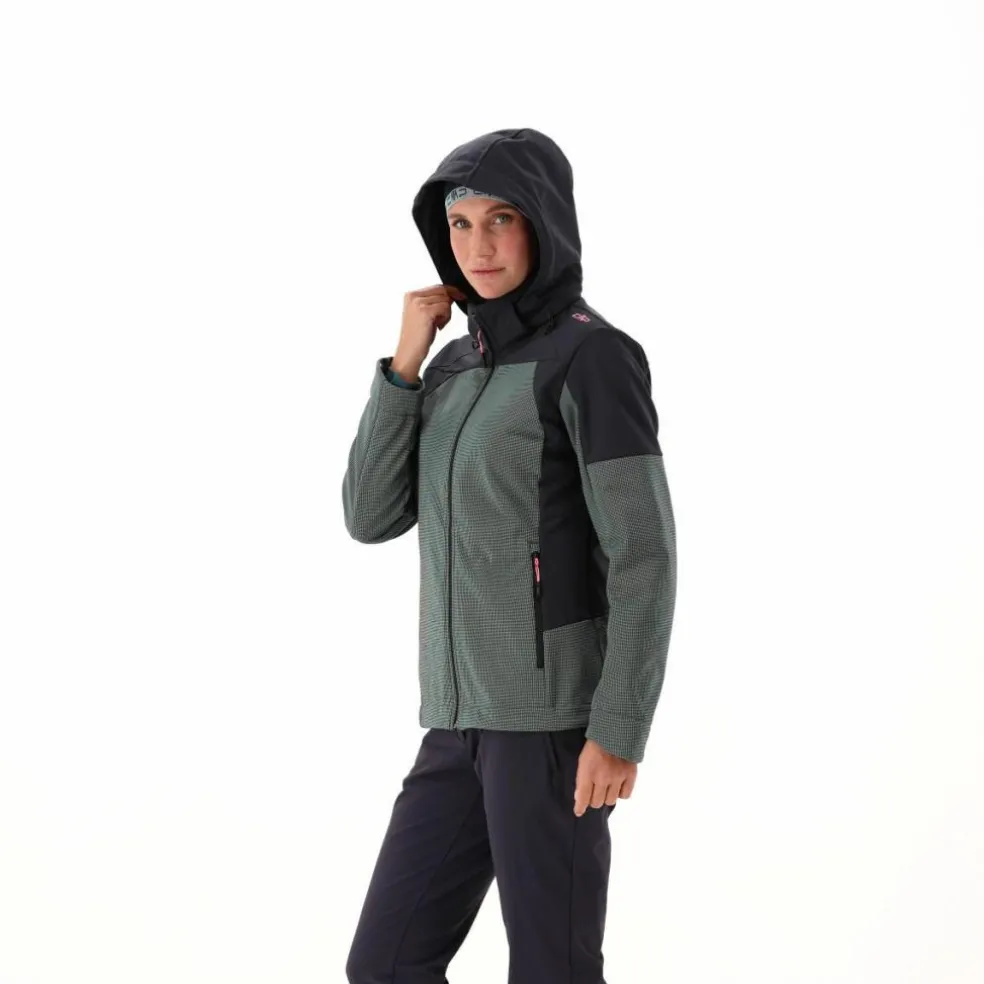 Giacca Softshell da Donna con Cappuccio e Motivo Grid-Jacquard Bicolor