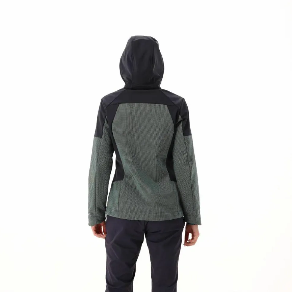 Giacca Softshell da Donna con Cappuccio e Motivo Grid-Jacquard Bicolor